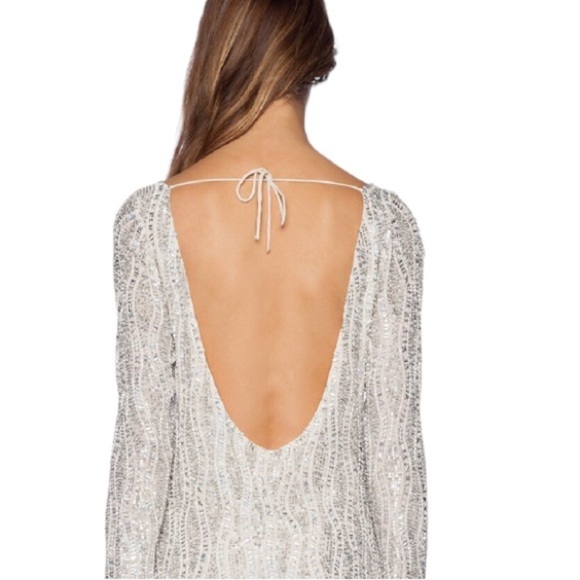 MLV Tyler Ivory Sequined Mini Dress Long Sleeve Backless Fully Beaded Lined S - Picture 5 of 7